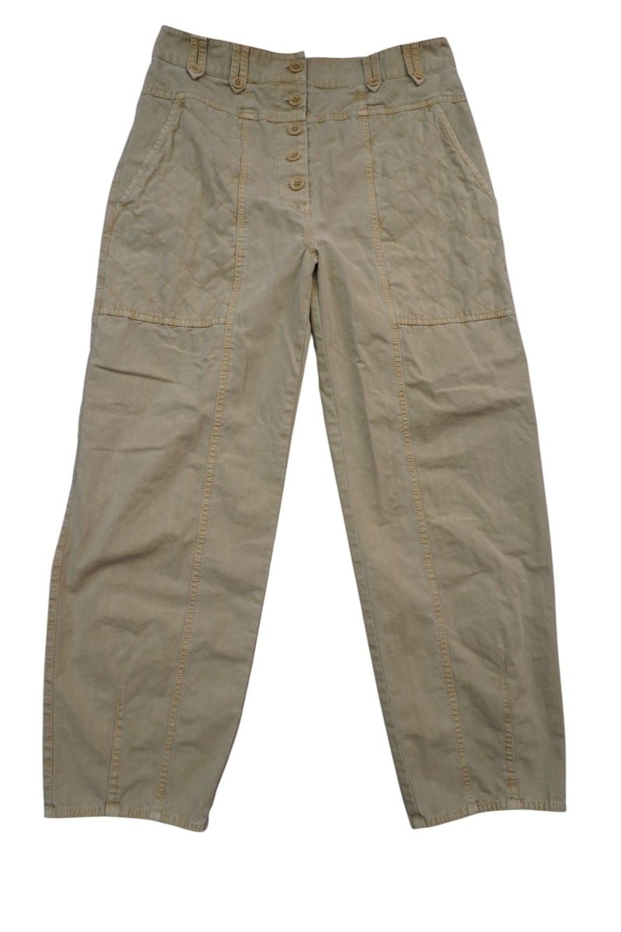 Ulla Johnson Cambrie Paneled Cotton Pants Khaki Quilted Button Front 32X26